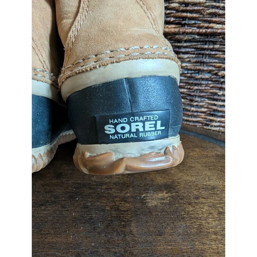 Sorel Out N About Leather Duck Boot Women 7.5 Black Ankle Waterproof Rain Bootie
